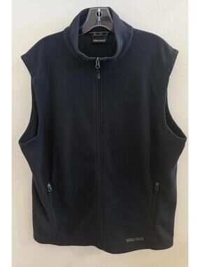 Marmot Fleece Vest Men's XLarge Black Full Zip Zip Pockets Outdoor Hiking Logo.